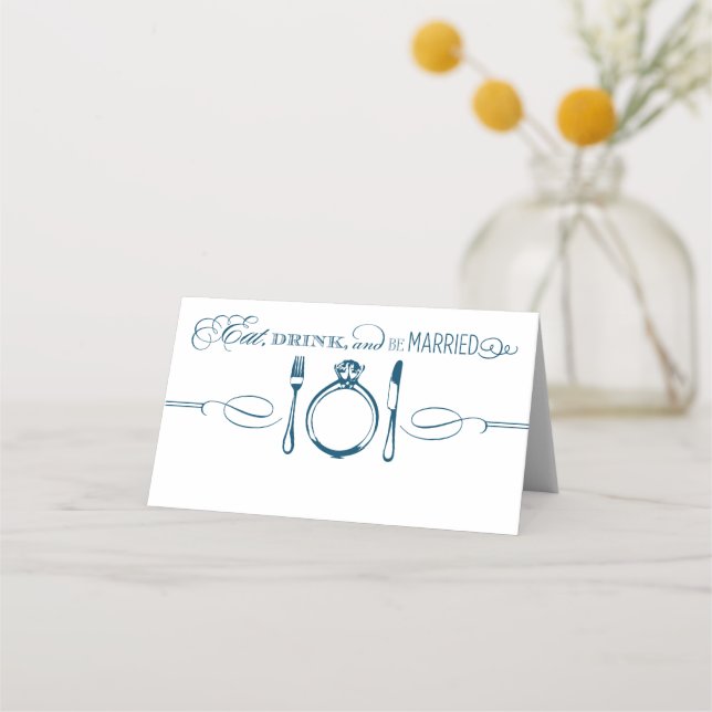 Cartão De Mesa Coma, Beba e Seja Casado Monograma de Casamento da (Frente)