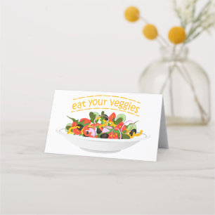 Cartão De Mesa Coma seus vegetais Cite salada fresca misturar tig