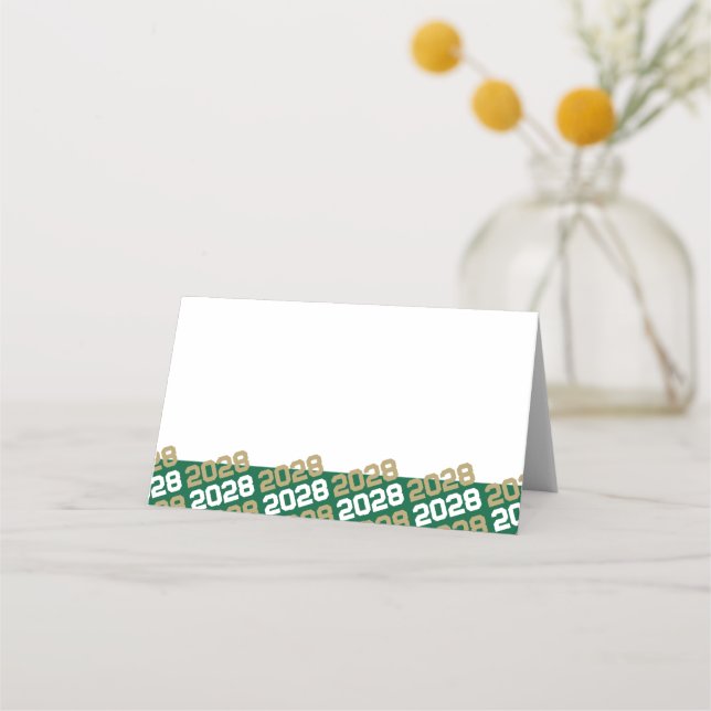 Cartão De Mesa Comida de Ano de Formatação Verde e Dourada ou (Frente)