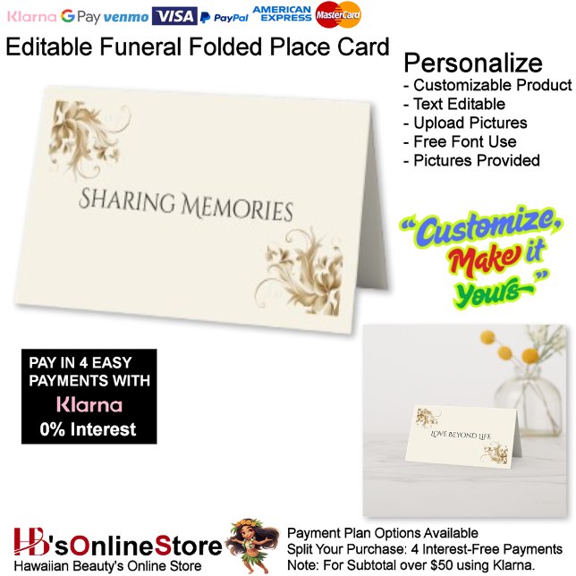 Cartão De Mesa Compartilhando Memórias Memorial Funeral Dobrado (Sharing Memories Memorial Memorial Funeral Folded Place Card.)