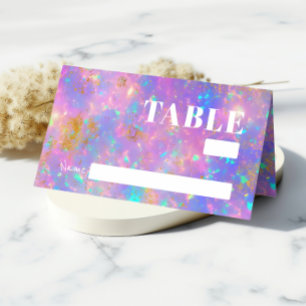 Cartão De Mesa Convidado de Casamento Rosa Opala Dourado Minimali