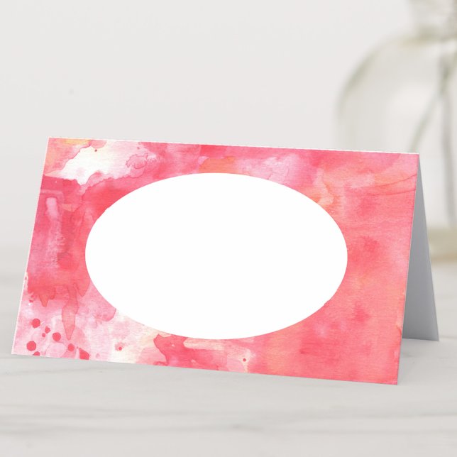 Cartão De Mesa Cor d'água rosa abstrato (Pink abstract watercolor folded place card)