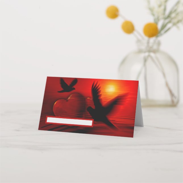 Cartão De Mesa Corações e Doves (Frente)