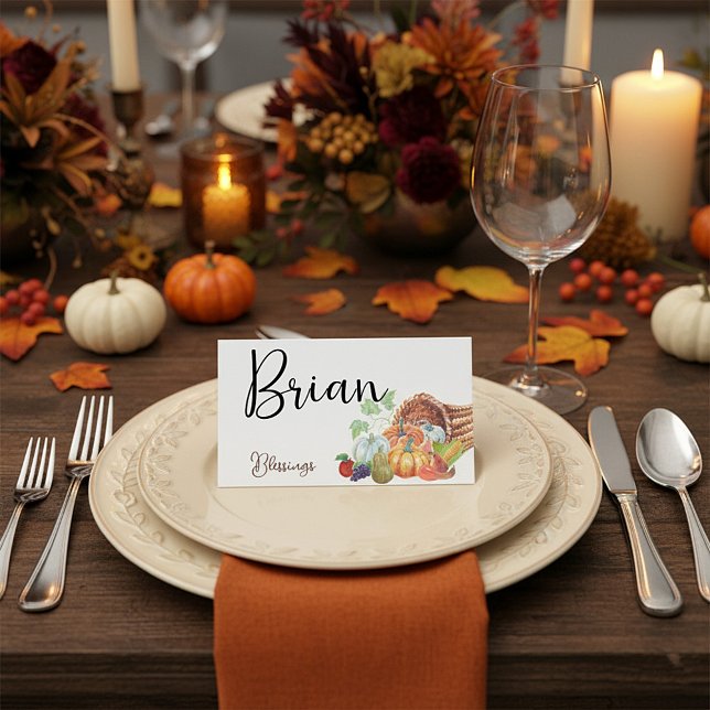 Cartão De Mesa Cornucópia de outono personalizada (Criador carregado)