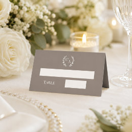 Cartão De Mesa Coroa de casamento bege marfim monogramada