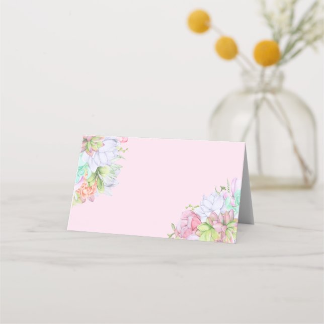 Cartão De Mesa Coroa de Verdes Suculentas para Chá de Noiva (Verso)