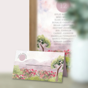 Cartão De Mesa Country Meadow Watercolor Casamento Dusty Rosa