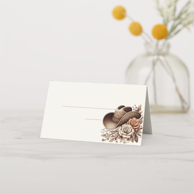 Cartão De Mesa Country Western Cowgirl Hat com Flores (Verso)