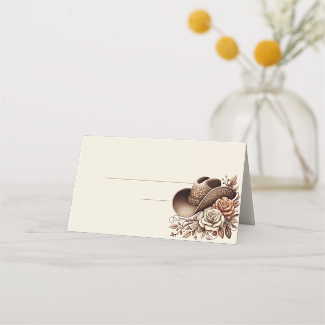 Cartão De Mesa Country Western Cowgirl Hat com Flores (Verso)