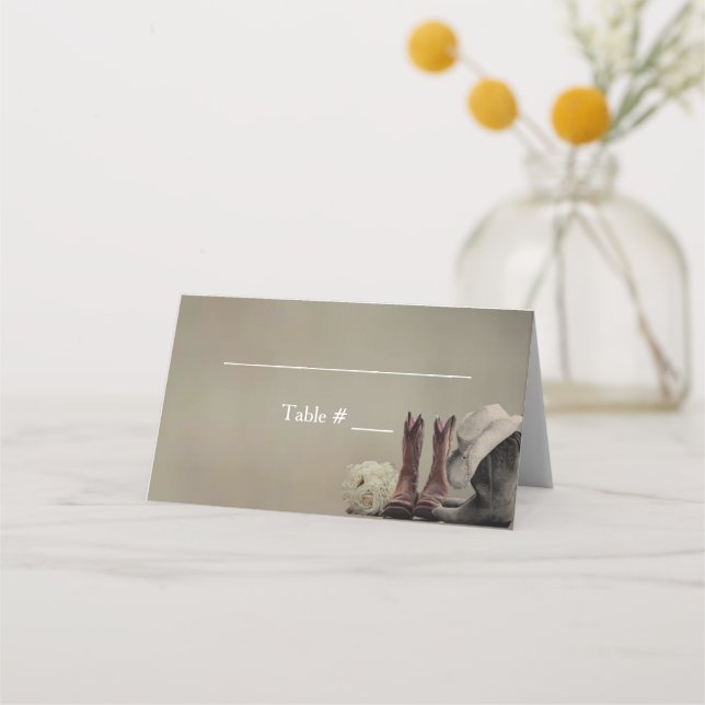 Cartão De Mesa Cowboy Boots Western Wedch Place Cards (Frente)