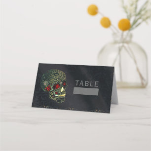 Cartão De Mesa Crânio de Aranha com Joias & Rosas Festa Glam Góti