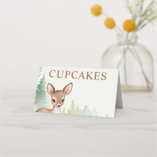 Cartão De Mesa Cupcakes para Chá de Bebê Floresta Neutra com Cerv