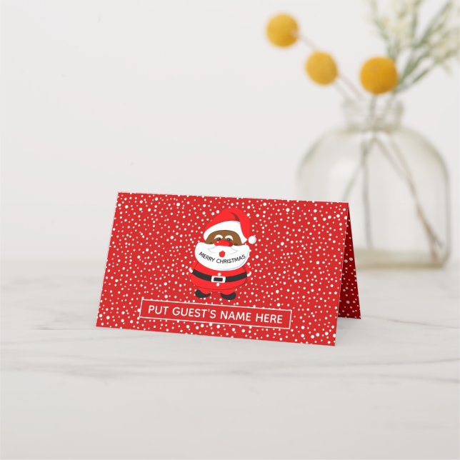 Cartão De Mesa Cute afro-americano Papai Noel escolta de Natal (Frente)