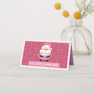 Cartão De Mesa Cute rosa-branca e branca escolta natalícia Santa