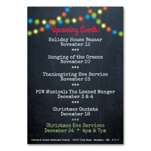 Cartão de Mesa da Igreja de Eventos de Natal
