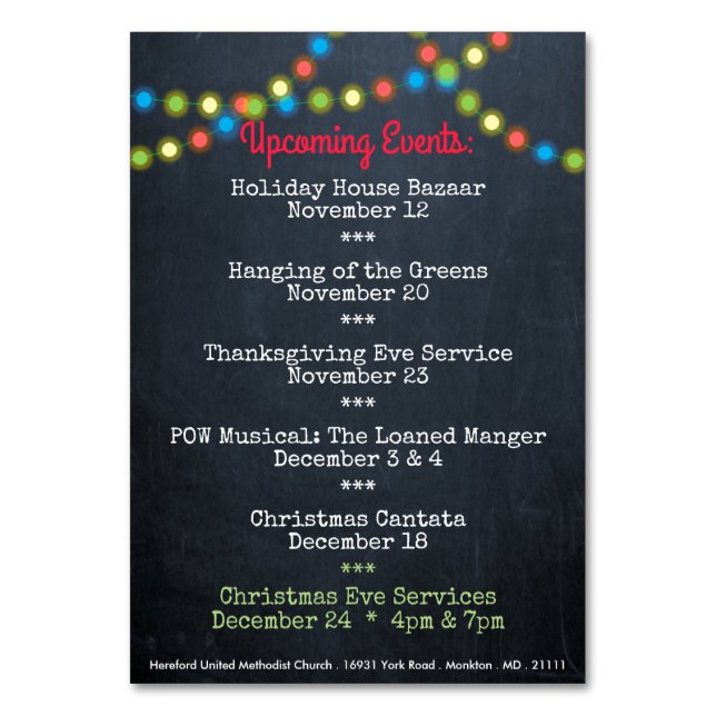 Cartão de Mesa da Igreja de Eventos de Natal (Verso)