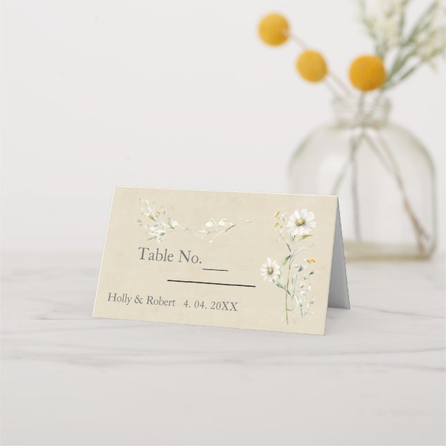 Cartão De Mesa Daisy Wildflower Wedding (Frente)