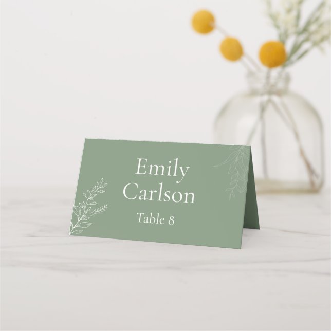 Cartão De Mesa Dark Sage Green Botanical Place Card (Verso)