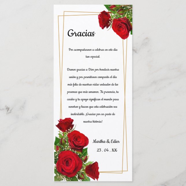 Cartão de Mesa de Agradecimento Clássico Rosas Ver (Frente)