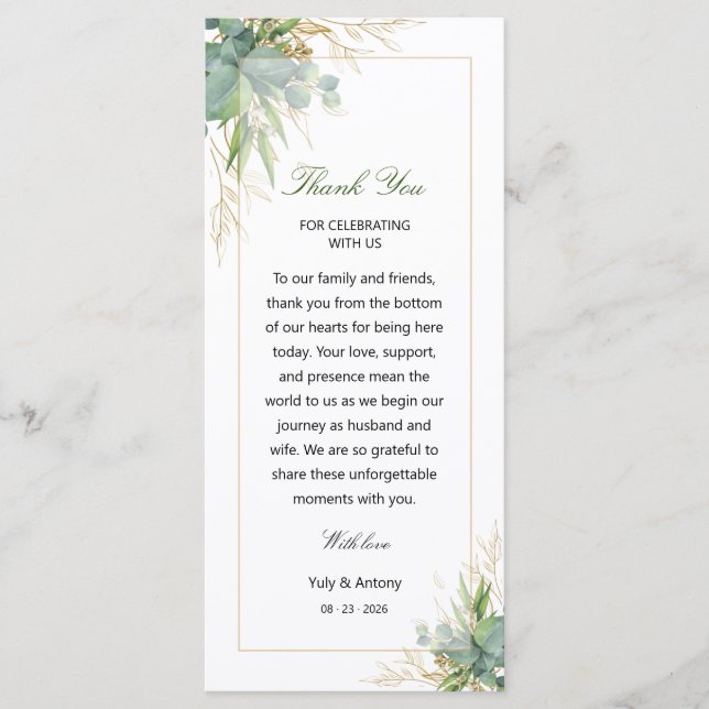 Cartão de Mesa de Agradecimento de Casamento Botân (Frente)
