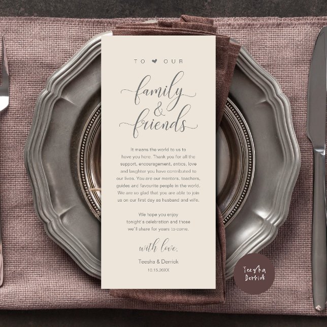 Cartão de Mesa de Agradecimento de Casamento com C (Elegant Calligraphy Wedding Dinner Bridal Shower Thank You Table Card in Cream Grey)