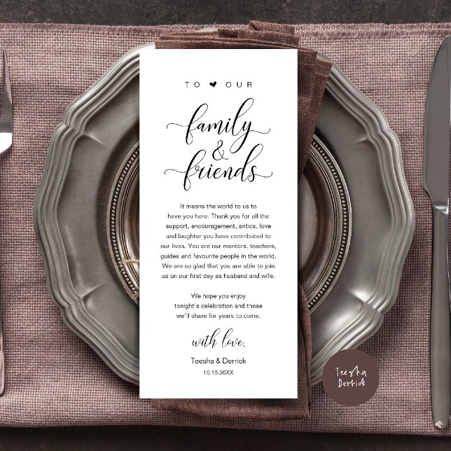 Cartão de Mesa de Agradecimento de Casamento com C (Elegant Calligraphy Wedding Dinner Bridal Shower Thank You Table Card in Black and White)