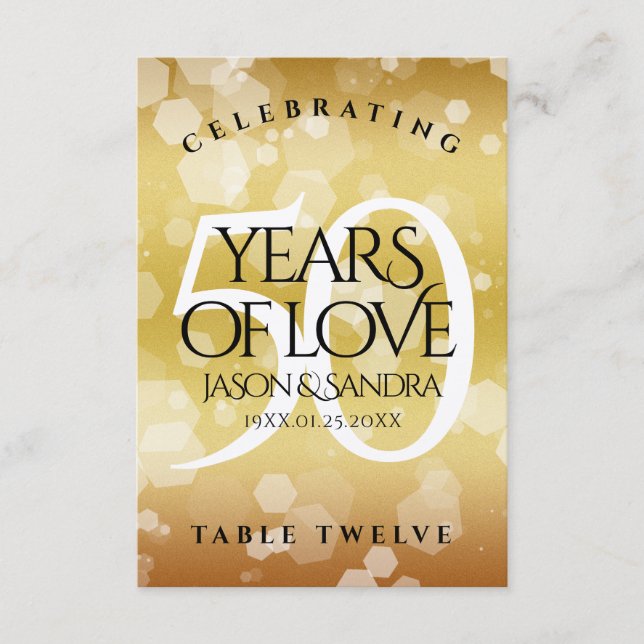 Cartão de Mesa de aniversário de casamento do Ouro (Frente)