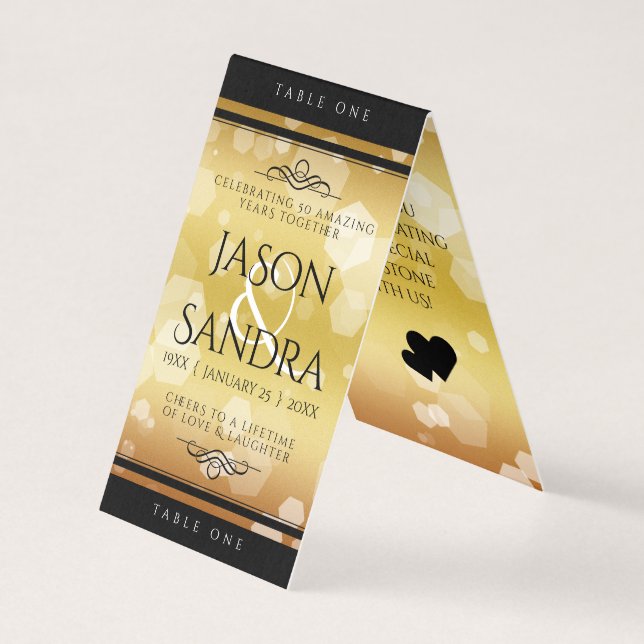 Cartão de Mesa de aniversário de casamento do Ouro (Frente)
