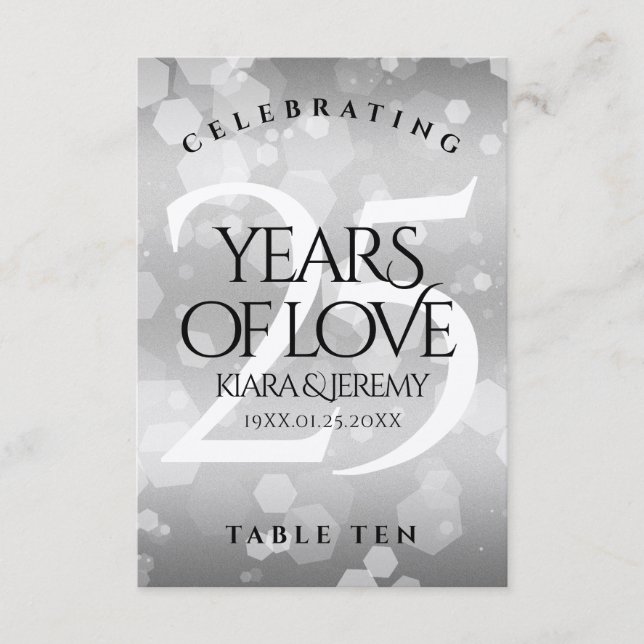 Cartão de Mesa de Aniversário do 25 Silver Elegant (Frente)