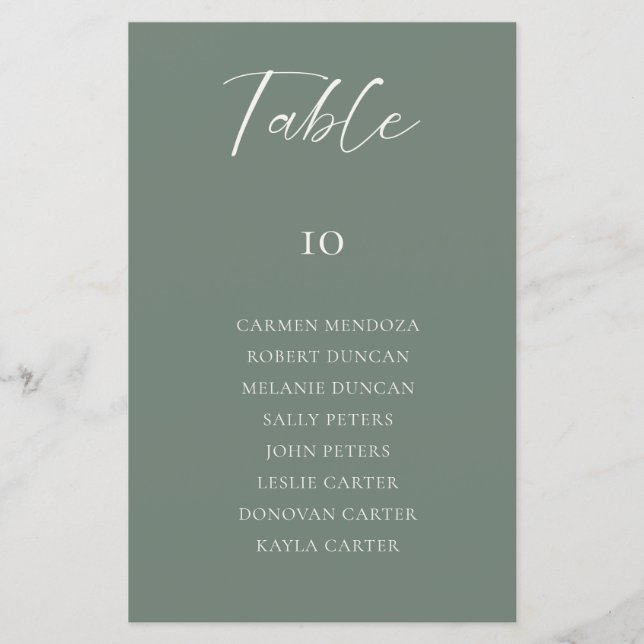 Cartão de Mesa de Assento de Casamento Verde Sage  (Frente)