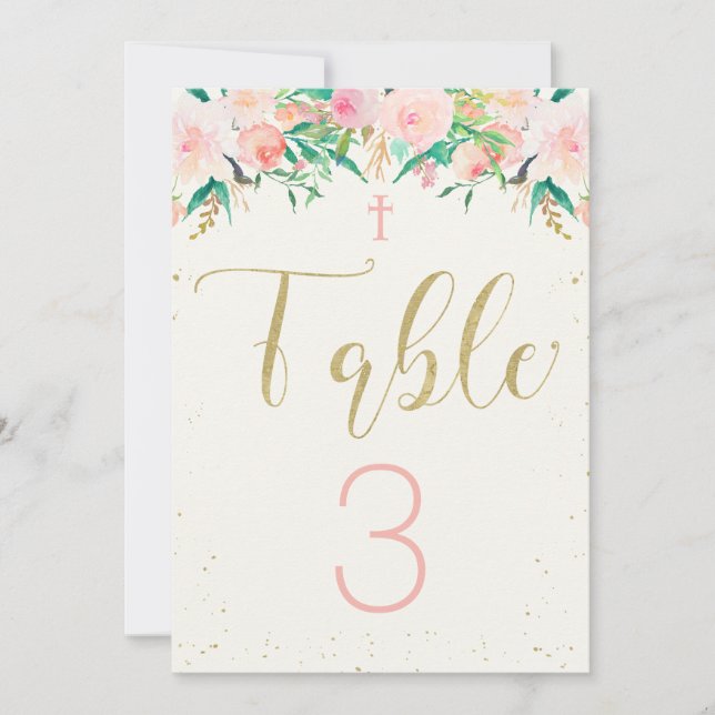 Cartão de Mesa de Batizado com Florais (Frente)