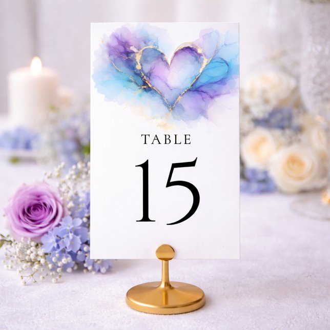 Cartão de Mesa de Casamento Abstrato Azul Roxo Dou (Criador carregado)