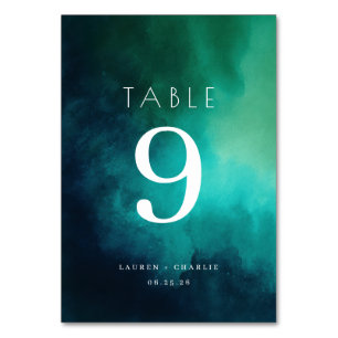 Cartão de Mesa de Casamento Calmo em Aquarela Azul