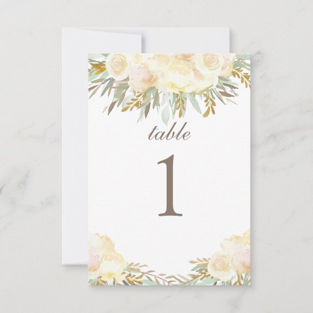 Cartão de Mesa de Casamento com Creme de Champanhe (Frente)