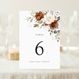 Cartão de Mesa de Casamento com Creme de Ferrugem