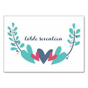 Cartão de Mesa de Casamento de Corações e Vinhas