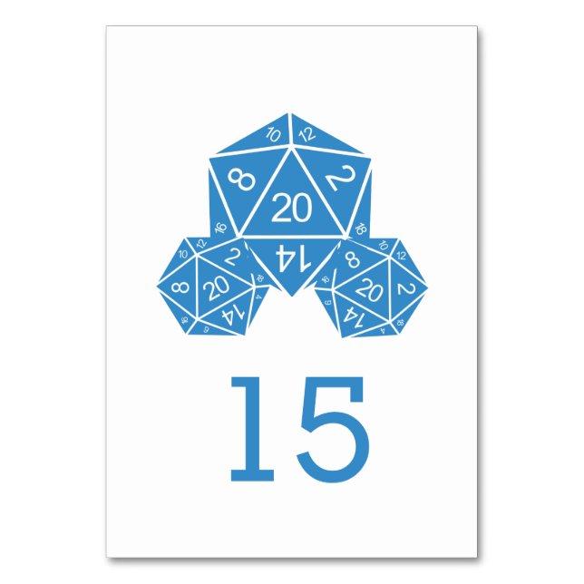 Cartão de Mesa de Casamento de Dice D20 Azul (Frente)