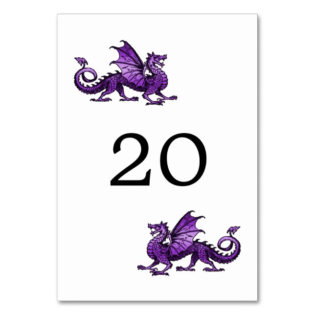Cartão de Mesa de Casamento de Dragão Roxo (Frente)