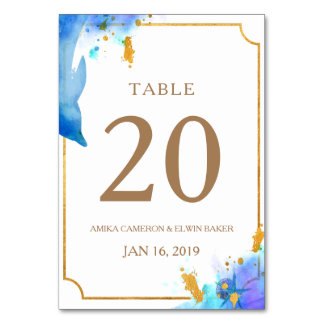 Cartão de Mesa de Casamento de Golfinho de Cor Azu