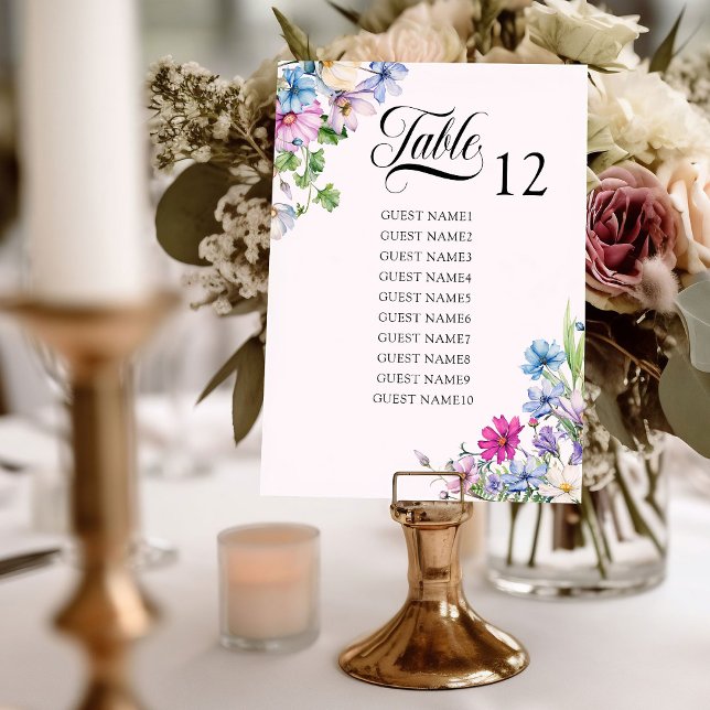 Cartão de Mesa de Casamento de Jardim de Flores Se (Table Seating Chart from the Wildflower Garden Wedding Collection by Darling & May)
