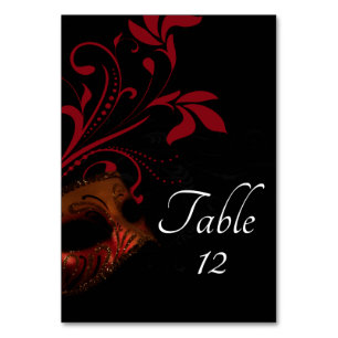 Cartão de Mesa de Casamento de Máscara Floral Verm