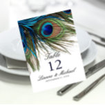 Cartão de Mesa de Casamento de Penas Turquesa mari<br><div class="desc">Lindas penas de pavão em cores vivas e brilhantes de marinho,  turquesa,  tons de verde e marrom.</div>