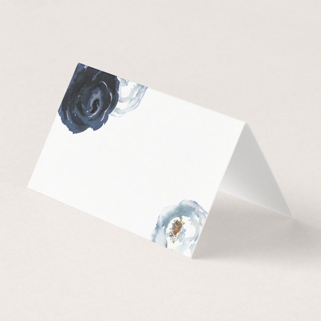 Cartão de Mesa de Casamento de Peônias Azul-Marinh (Frente)