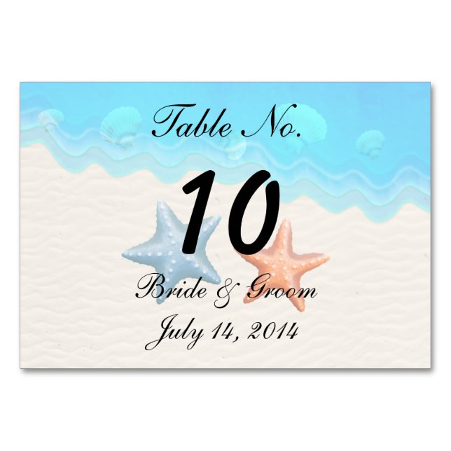 Cartão de Mesa de Casamento de Praia de Seashells (Frente)