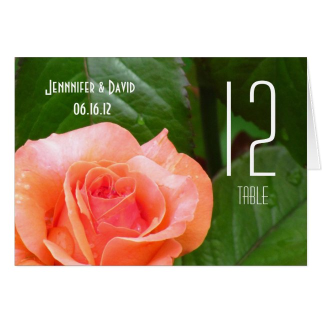 Cartão de Mesa de Casamento de Rosa Coral (Frente horizontal)