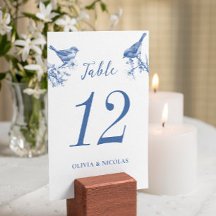 Cartão de Mesa de Casamento Delft Blue Birds Sprin