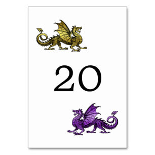 Cartão de Mesa de Casamento do Dragão Roxo Dourado