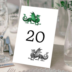Cartão de Mesa de Casamento do Dragão Silver Verde