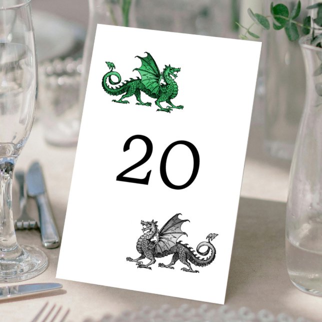 Cartão de Mesa de Casamento do Dragão Silver Verde (Green Silver Dragon Wedding Table Card)