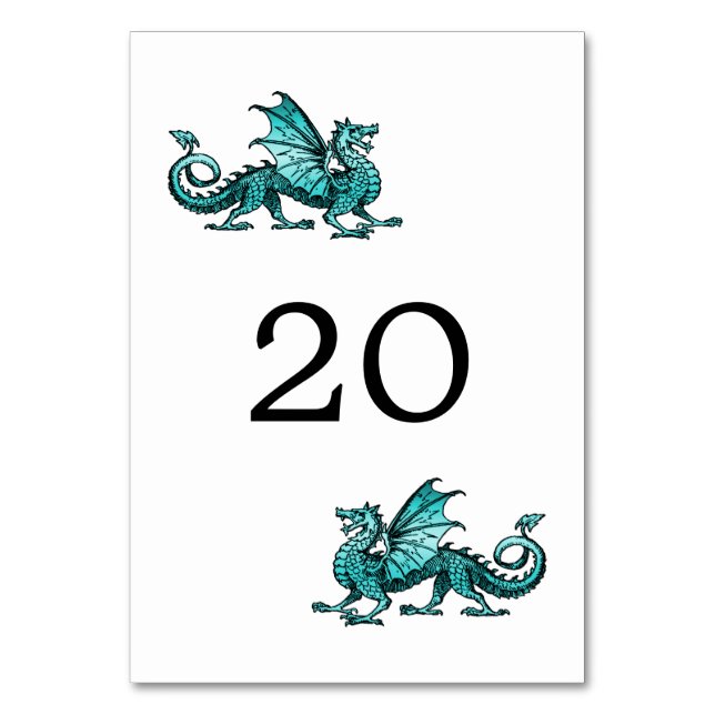 Cartão de Mesa de Casamento do Dragão Teal (Frente)